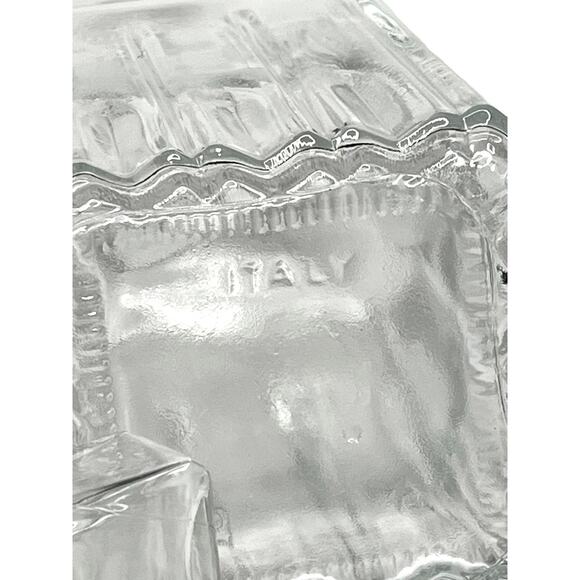 Italian Vintage GLASS DECANTER BOTTLE Italy Square Stopper Cut Lines 10" Clear - Picture 4 of 6